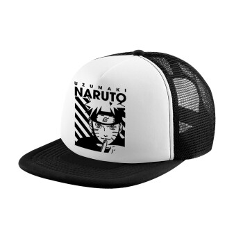 Naruto uzumaki, Καπέλο παιδικό Soft Trucker με Δίχτυ ΜΑΥΡΟ/ΛΕΥΚΟ (POLYESTER, ΠΑΙΔΙΚΟ, ONE SIZE)