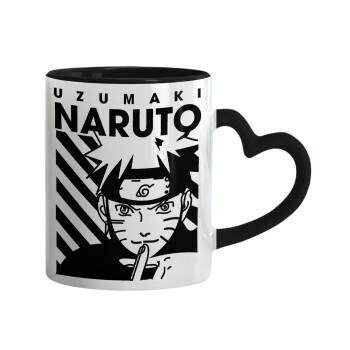 Naruto uzumaki, Κούπα καρδιά χερούλι μαύρη, κεραμική, 330ml