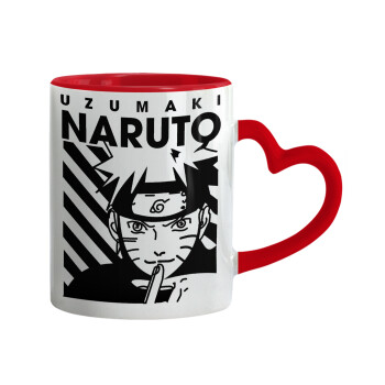 Naruto uzumaki, Κούπα καρδιά χερούλι κόκκινη, κεραμική, 330ml