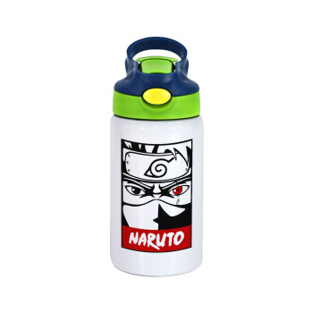 Naruto anime, Children's hot water bottle, stainless steel, with safety straw, green, blue (350ml)