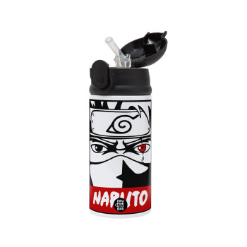 Naruto anime, Children's hot water bottle, stainless steel, with safety straw, Black (360ml) BPA-FREE