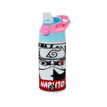 Naruto anime, Children's hot water bottle, stainless steel, with safety straw, Pink/BlueCiel (360ml) BPA FREE