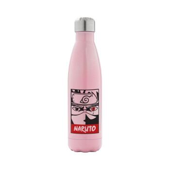 Naruto anime, Metal mug thermos Pink Iridiscent (Stainless steel), double wall, 500ml