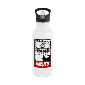 Naruto anime, White water bottle with straw, stainless steel 600ml
