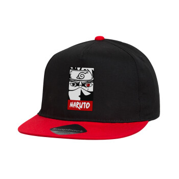 Naruto anime, Children's Flat Snapback Hat, Black/Red (100% COTTON, CHILDREN'S, UNISEX, ONE SIZE)