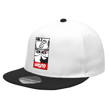 Naruto anime, Καπέλο Ενηλίκων Flat Snapback Λευκό/Μαύρο, (100% ΒΑΜΒΑΚΕΡΟ Twill, ΕΝΗΛΙΚΩΝ, UNISEX, ONE SIZE)