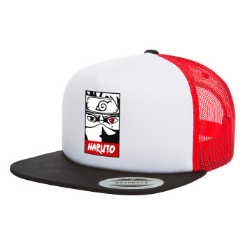 Naruto anime, Adult Foam Flat Snapback with Mesh Black-White-Red (POLYESTER, ADULT, UNISEX, ONE SIZE)