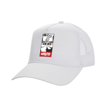 Naruto anime, Structured Trucker Adult Hat, with Mesh, WHITE (100% COTTON, ADULT, UNISEX, ONE SIZE)