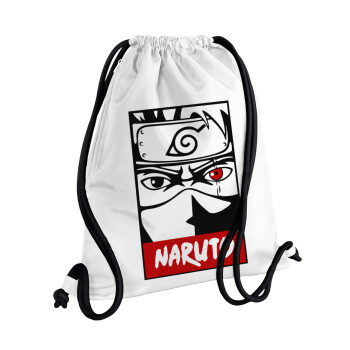 Naruto anime, Τσάντα πλάτης πουγκί GYMBAG λευκή, με τσέπη (40x48cm) & χονδρά κορδόνια