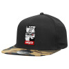 Adult Flat Snapback Hat Black/Camouflage, (100% COTTON TWILL, ADULT, UNISEX, ONE SIZE)