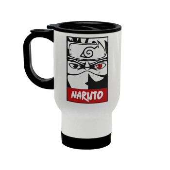 Naruto anime, Stainless steel travel mug with lid, double wall white 450ml