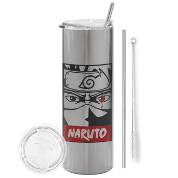 Naruto anime, Tumbler stainless steel Silver 600ml, with metal straw & cleaning brush