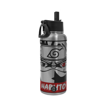 Naruto anime, Metal mug thermo Silver with Straw and Spout Lid (Stainless steel), double wall, 950ml