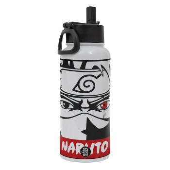 Naruto anime, Metal mug thermo White with Straw and Spout Lid (Stainless steel), double wall, 950ml