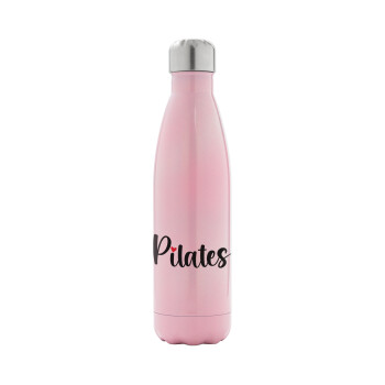 Pilates love, Metal mug thermos Pink Iridiscent (Stainless steel), double wall, 500ml