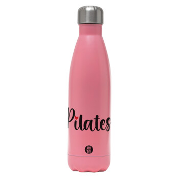 Pilates love, Μεταλλικό παγούρι θερμός Ροζ Ματ (Stainless steel), διπλού τοιχώματος, 500ml