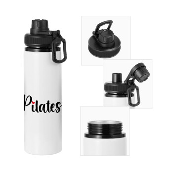 Pilates love, Metal water bottle with safety cap, aluminum 850ml