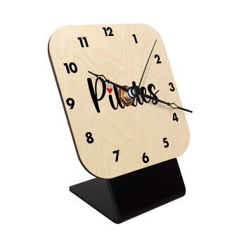 Pilates love, Επιτραπέζιο ρολόι σε φυσικό ξύλο (10cm)