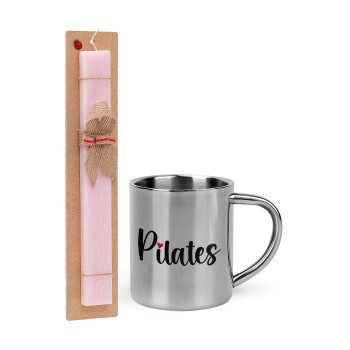 Pilates love, Easter Set, metallic thermal cup (300ml) & aromatic flat Easter candle (30cm) (PINK)