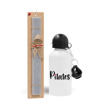 Pilates love, Easter Set, metallic aluminum water bottle (500ml) & aromatic flat Easter candle (30cm) (GRAY)