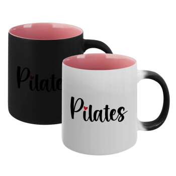 Pilates love, Κούπα Μαγική εσωτερικό ΡΟΖ, κεραμική 330ml που αλλάζει χρώμα με το ζεστό ρόφημα (1 τεμάχιο)