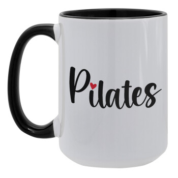 Pilates love, Κούπα Mega 15oz, κεραμική Μαύρη, 450ml