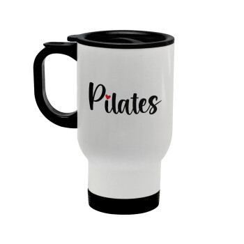 Pilates love, Stainless steel travel mug with lid, double wall white 450ml