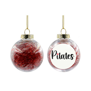 Pilates love, Transparent Christmas tree ball ornament with red filling 8cm