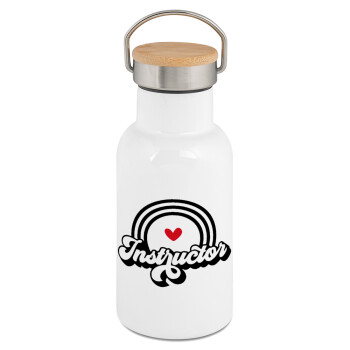 Instructor, Metallic thermos (Stainless steel) White with wooden lid (bamboo), double-walled, 350ml