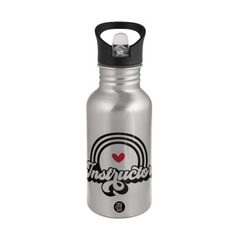 Instructor, Water bottle Silver with straw, stainless steel 500ml