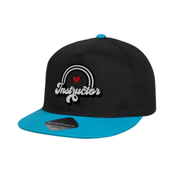 Instructor, Child's Flat Snapback Hat, Black/Blue (100% COTTON, CHILD, UNISEX, ONE SIZE)