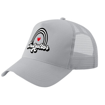 Instructor, Adult Structured Trucker Hat, with Mesh, GRAY (100% COTTON, ADULT, UNISEX, ONE SIZE)