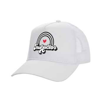 Instructor, Structured Trucker Adult Hat, with Mesh, WHITE (100% COTTON, ADULT, UNISEX, ONE SIZE)