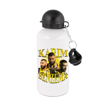 Karim Benzema, Metal water bottle, White, aluminum 500ml