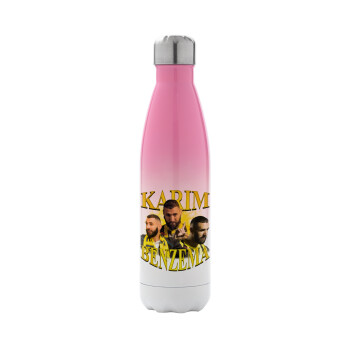 Karim Benzema, Metal mug thermos Pink/White (Stainless steel), double wall, 500ml