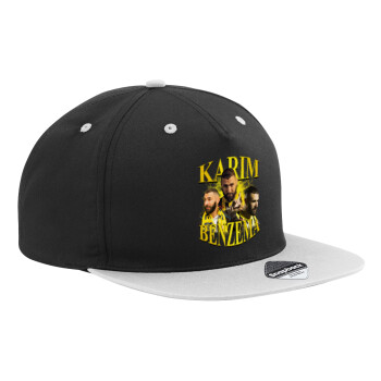 Karim Benzema, Καπέλο Ενηλίκων Flat Snapback Μαύρο/Γκρι, (100% ΒΑΜΒΑΚΕΡΟ TWILL, ΕΝΗΛΙΚΩΝ, UNISEX, ONE SIZE)