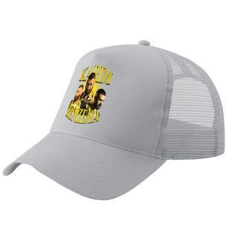 Karim Benzema, Adult Structured Trucker Hat, with Mesh, GRAY (100% COTTON, ADULT, UNISEX, ONE SIZE)