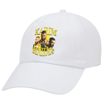 Karim Benzema, Adult Baseball Cap White 5-panel (POLYESTER, ADULT, UNISEX, ONE SIZE)