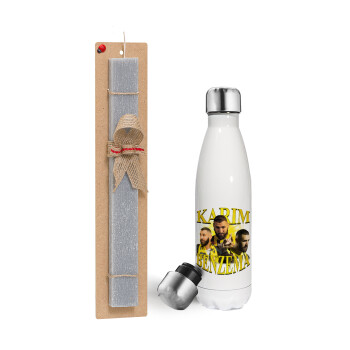 Karim Benzema, Easter candle, metallic white thermos bottle (500ml) & aromatic flat candle (30cm) (GRAY)