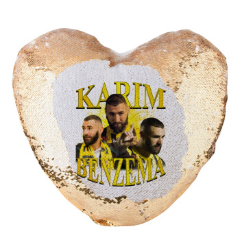 Karim Benzema, Μαξιλάρι καναπέ καρδιά Μαγικό Χρυσό με πούλιες 40x40cm περιέχεται το  γέμισμα