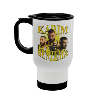 Karim Benzema, Stainless steel travel mug with lid, double wall white 450ml