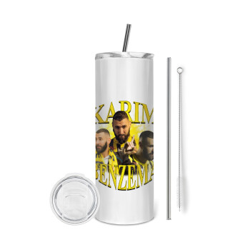 Karim Benzema, Tumbler ποτήρι θερμό από ανοξείδωτο ατσάλι 600ml, με μεταλλικό καλαμάκι & βούρτσα καθαρισμού