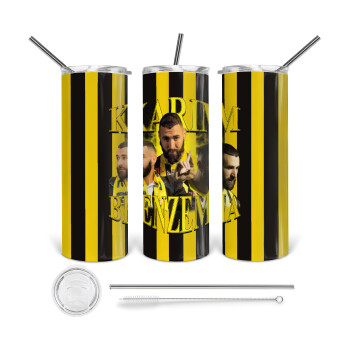 Karim Benzema, Tumbler ποτήρι θερμό από ανοξείδωτο ατσάλι 600ml, με μεταλλικό καλαμάκι & βούρτσα καθαρισμού