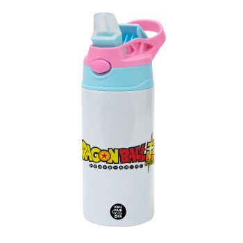 DragonBallZ, Children's hot water bottle, stainless steel, with safety straw, Pink/BlueCiel (360ml) BPA FREE