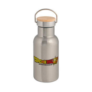 DragonBallZ, Stainless steel metallic thermos flask, silver with a bamboo lid, double-walled, 350ml.