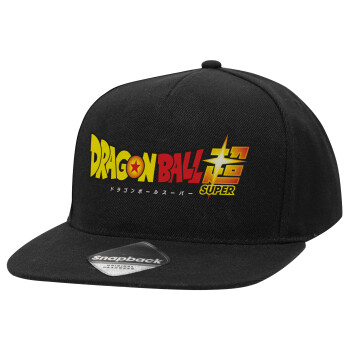 DragonBallZ, Adult Flat Snapback Hat Black, (100% COTTON TWILL, ADULT, UNISEX, ONE SIZE)