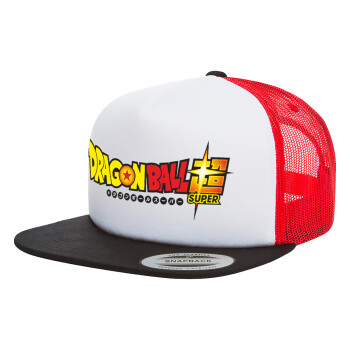 DragonBallZ, Adult Foam Flat Snapback with Mesh Black-White-Red (POLYESTER, ADULT, UNISEX, ONE SIZE)