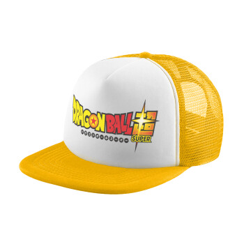 DragonBallZ, Adult Soft Trucker Hat with Yellow/White Mesh (POLYESTER, ADULT, UNISEX, ONE SIZE)