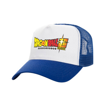 DragonBallZ, Adult Structured Trucker Hat, with Mesh, WHITE/BLUE (100% COTTON, ADULT, UNISEX, ONE SIZE)