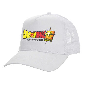 DragonBallZ, Structured Trucker Adult Hat, with Mesh, WHITE (100% COTTON, ADULT, UNISEX, ONE SIZE)